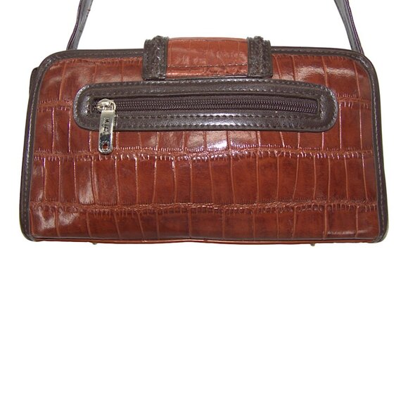 MC Western Faux Croc Shoulder Bag Brown Tooled Heart Clasp & Keychain - Picture 3 of 8